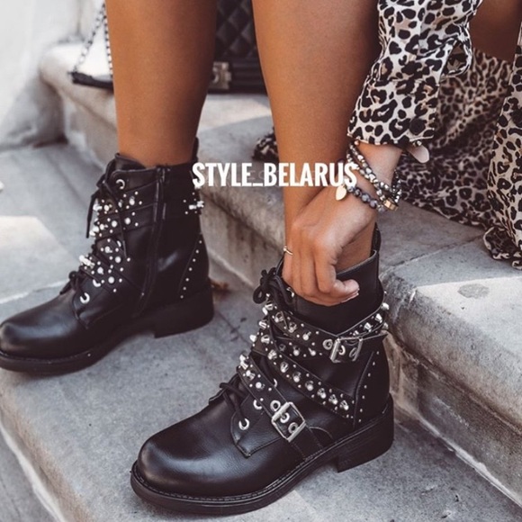 ZARA NWT Leather Ankle Boots w Jewel Details - Picture 4 of 7